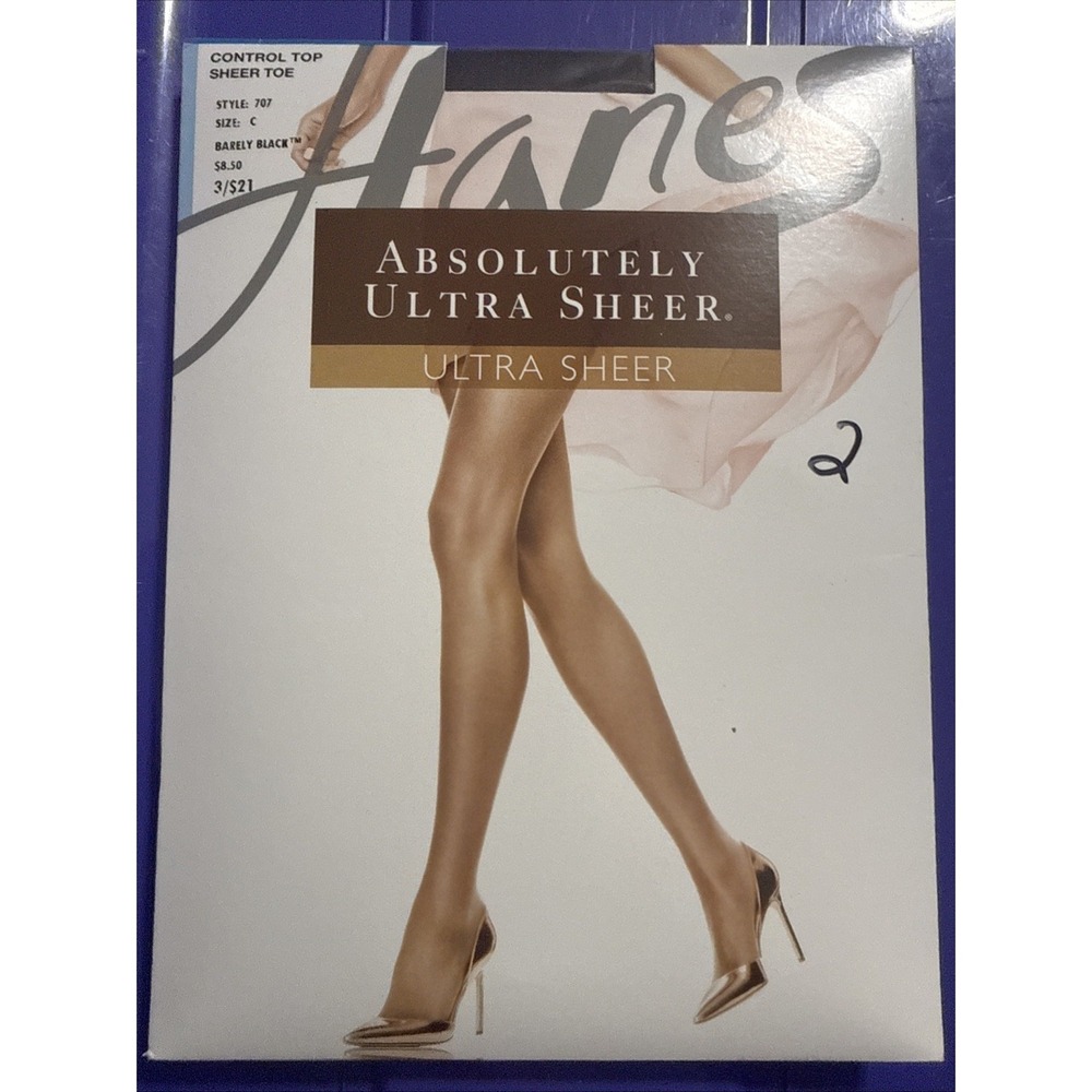 Hanes Absolutely Ultra Sheer Pantyhose Control Top Sheer Toe Sz C Barely Black